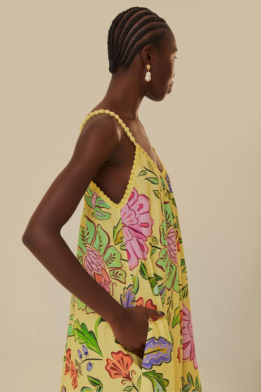 Yellow Floral Insects Maxi Dress Product Image