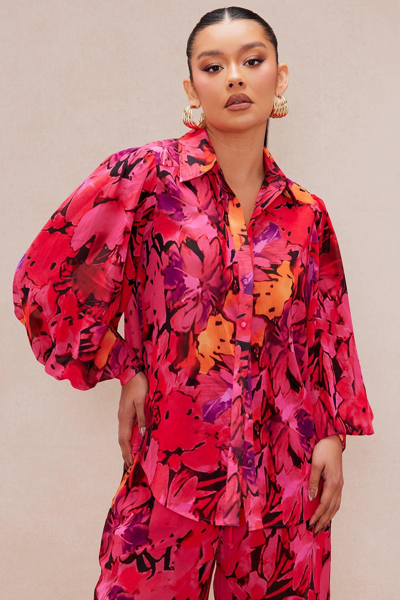 Samone Wide Leg Pant Set - Fuchsia/combo Product Image