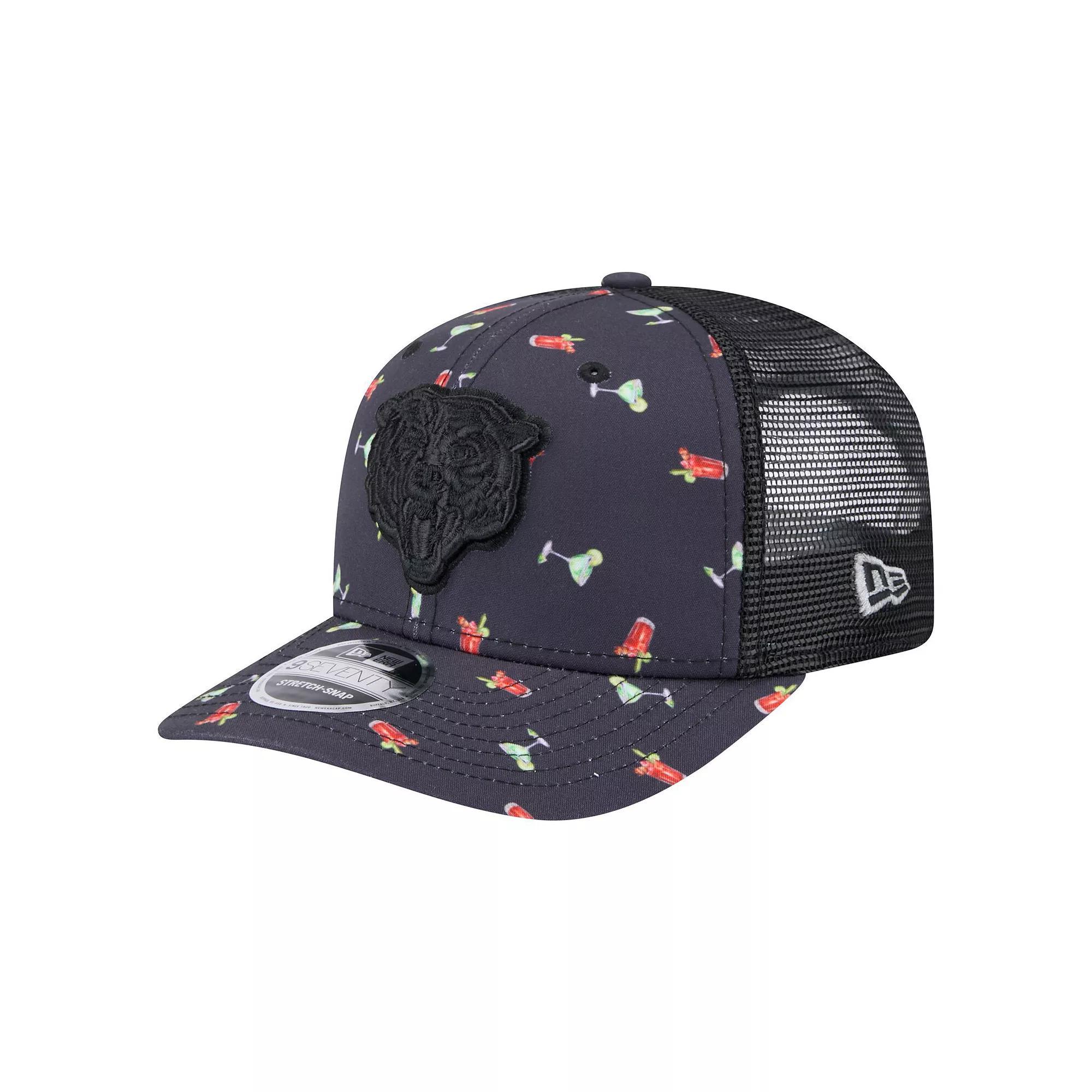 Men's New Era  Navy/Black Chicago Bears Adventure Drinks Pattern 9SEVENTY Stretch-Snap Hat, Blue Product Image
