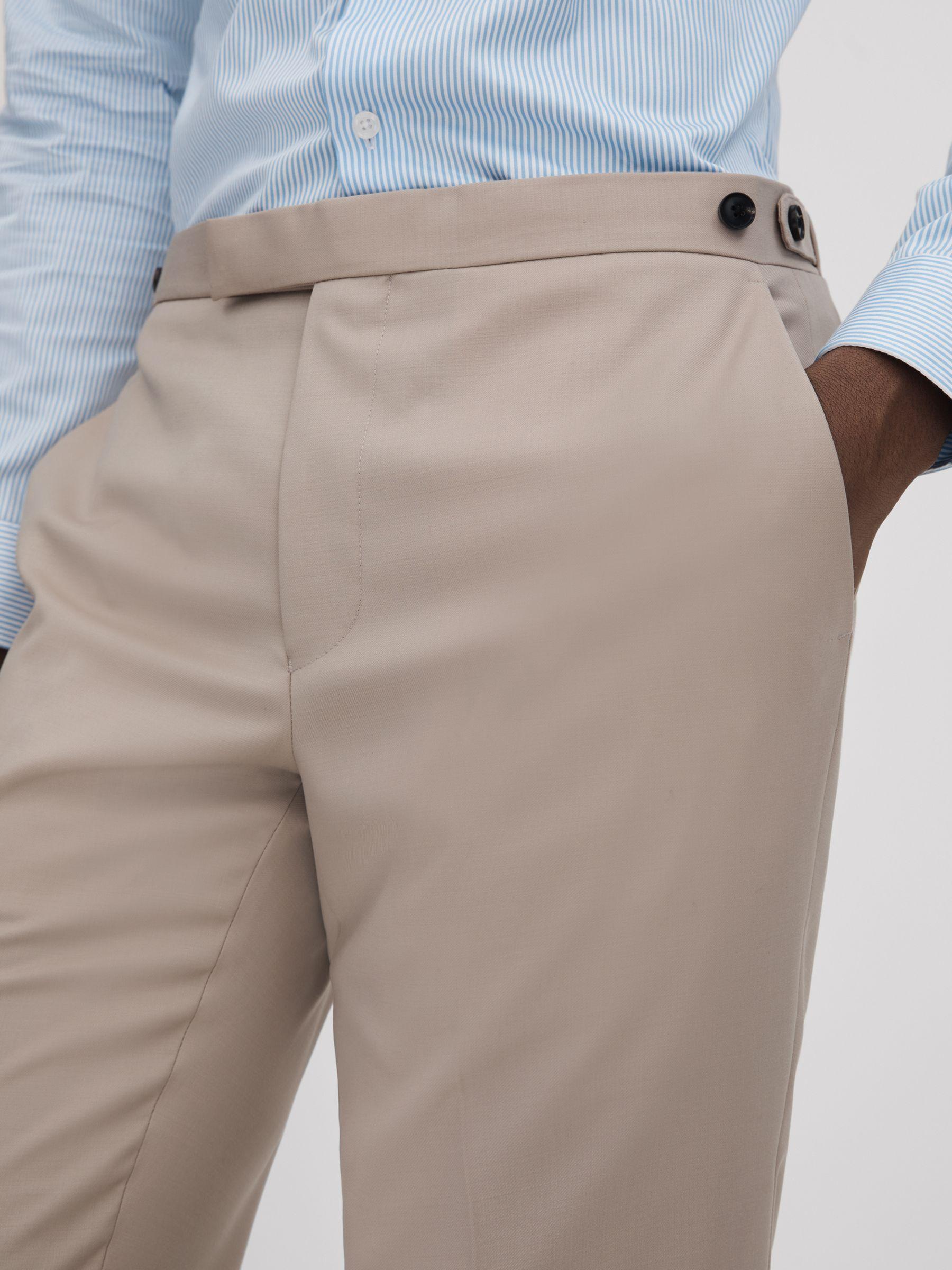 Slim Fit Wool Blend Adjuster Trousers in Stone Product Image