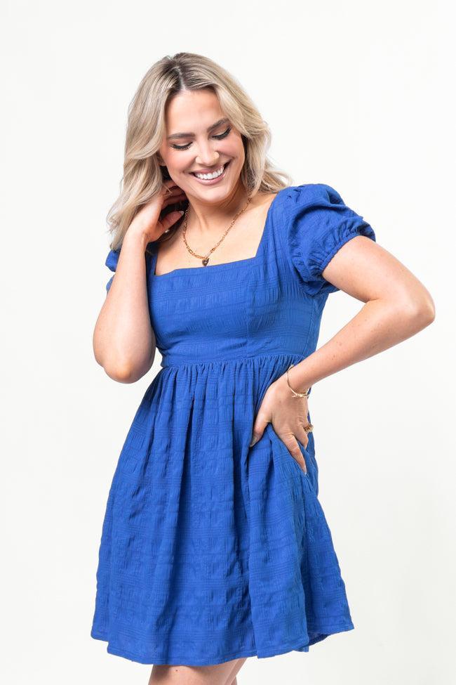 Breezing By Cobalt Textured Square Neck Mini Dress SALE Product Image
