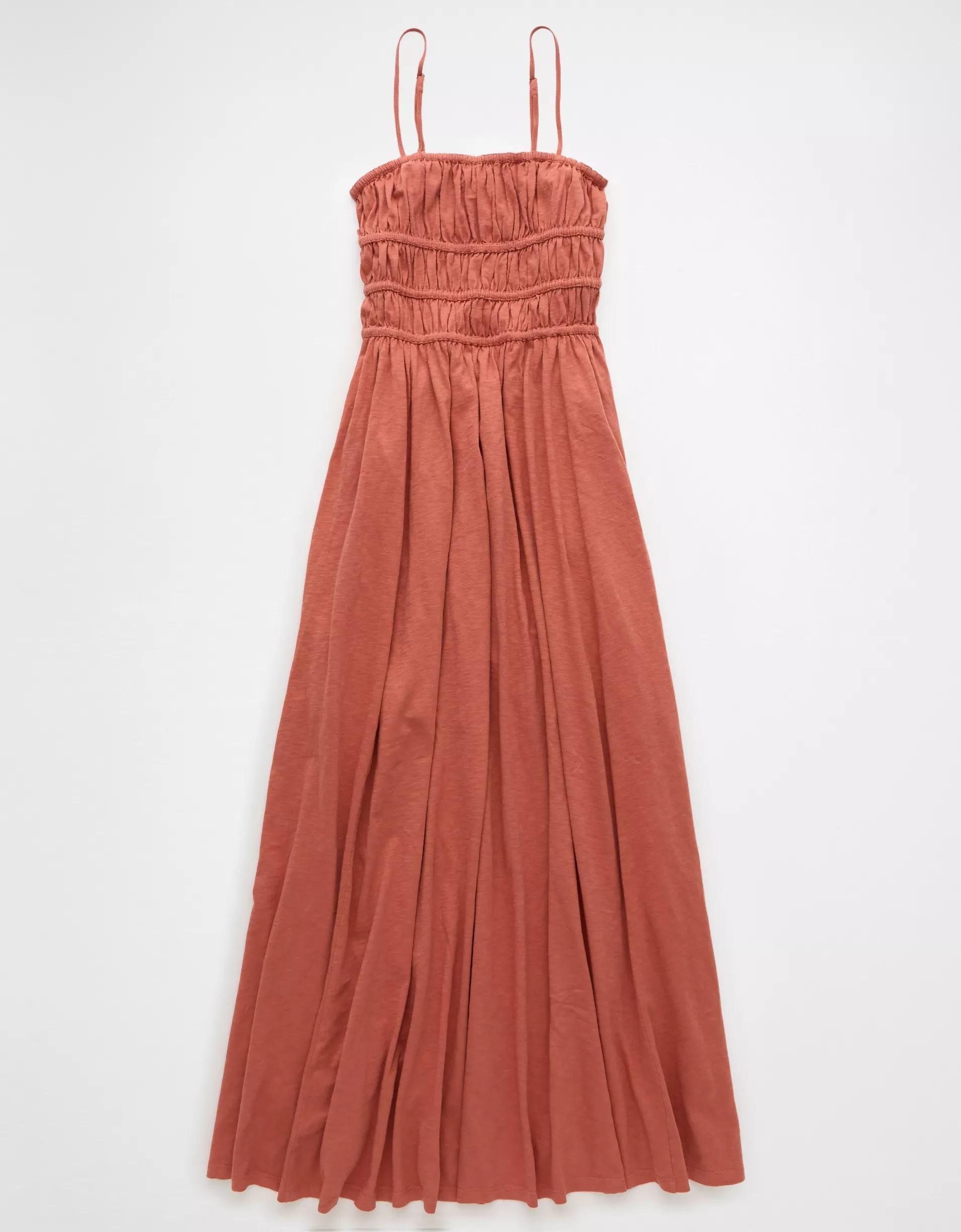AE Sunchaser Knit Smocked Bodice Striped Midi Dress Product Image