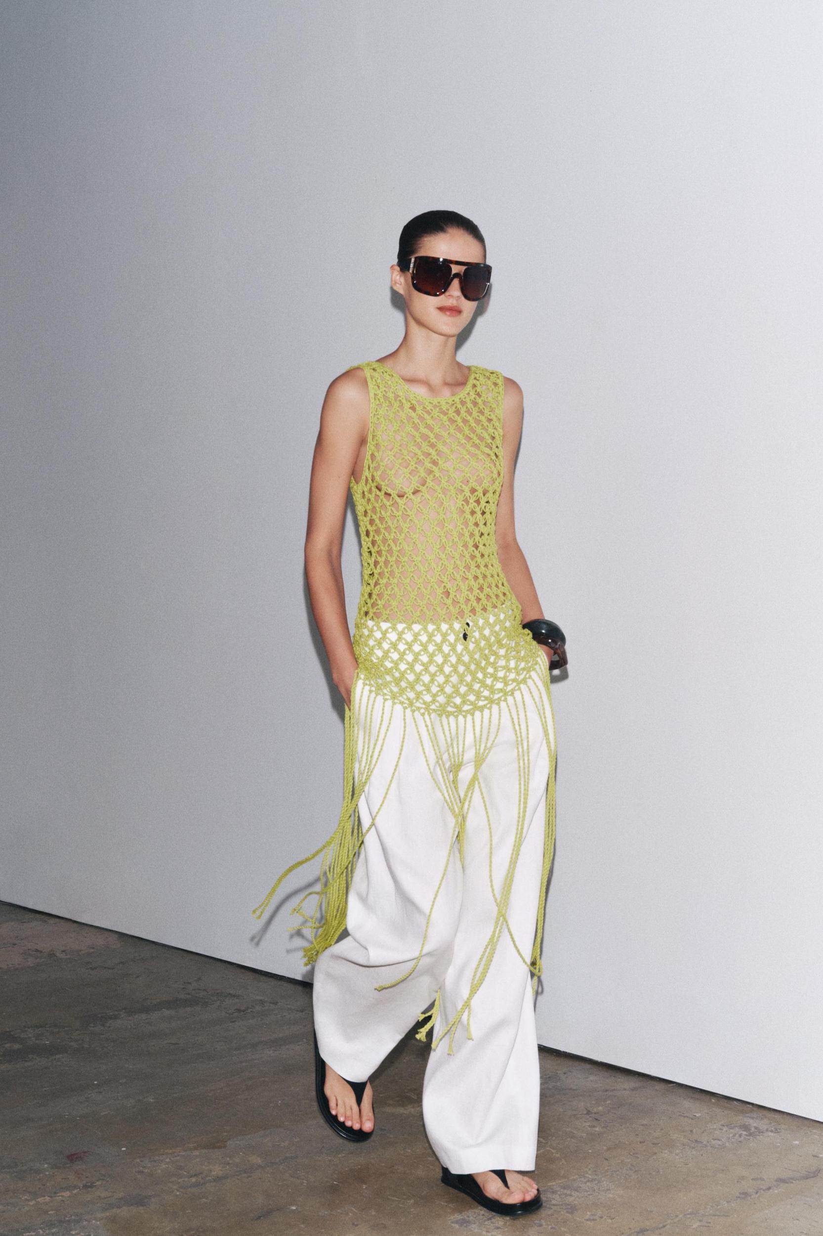 CROCHET KNIT FRINGE TOP Product Image