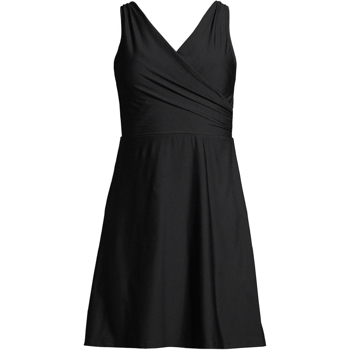Petite Lands End UPF 50 Tummy Control Surplice One-Piece Swim Dress, Womens Product Image