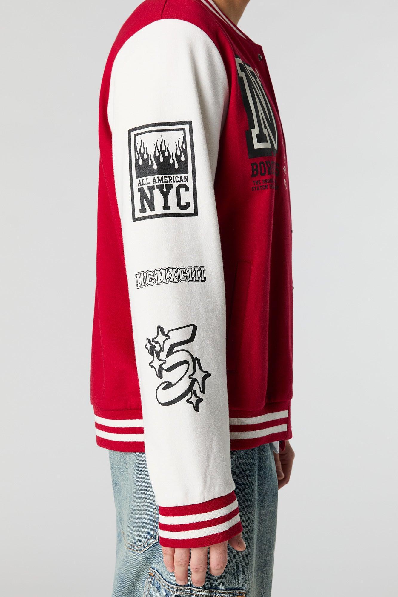 Embroidered Graphic Fleece Varsity Jacket Male Product Image