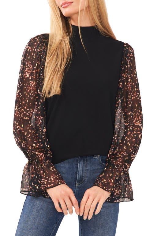 CeCe Womens Sheer Printed Long-Sleeve Mock Neck Top Product Image