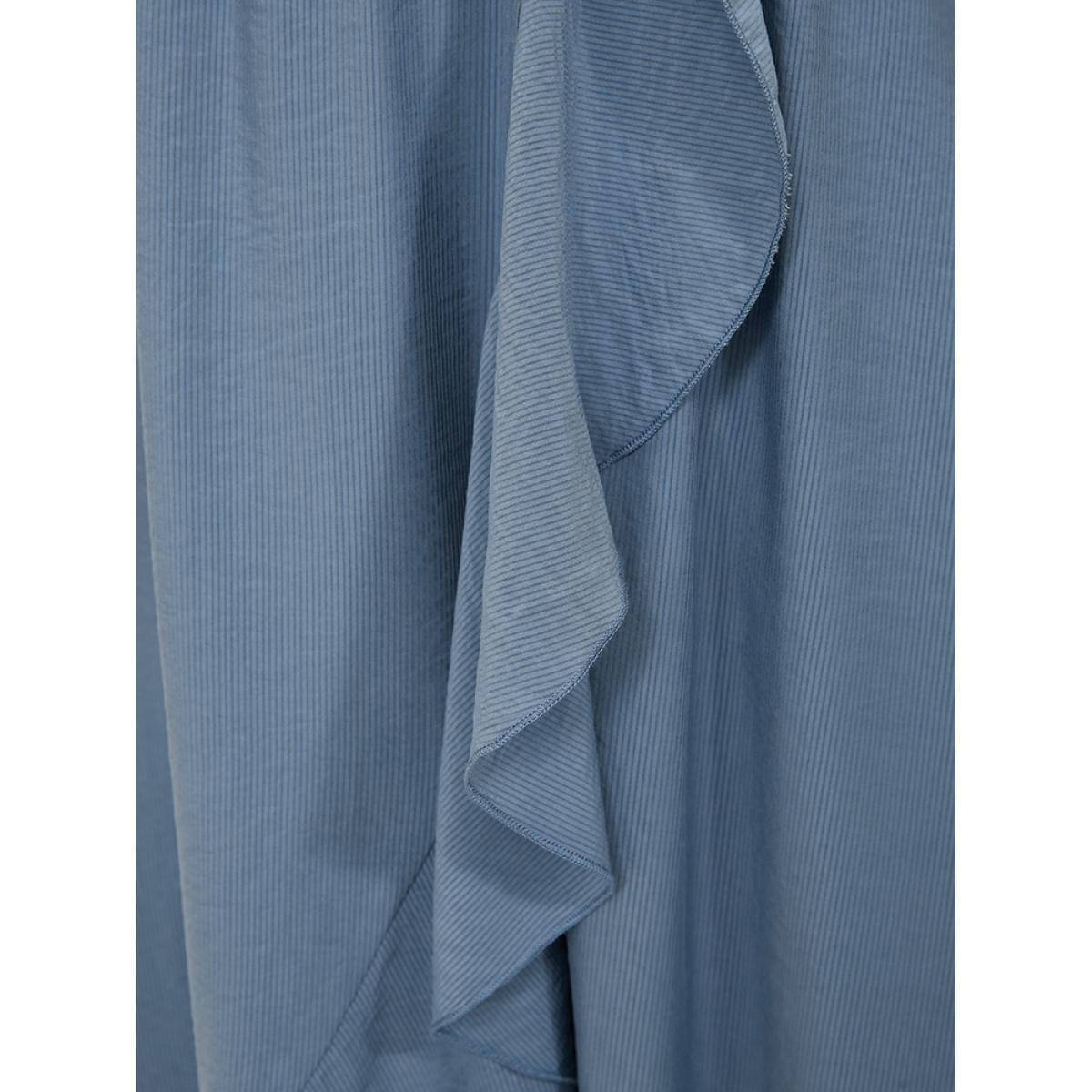 Plus Size Solid Keyhole Round Neck Pocket Ruffle Trim Rib Knit Dress Stone Women Elegant Cut-Out V-neck Short sleeve Curvy Midi Dress BloomChic 14-16/1X Product Image