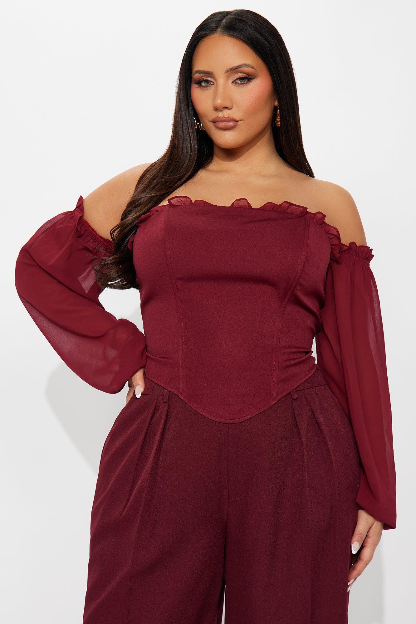 Have It All Off Shoulder Corset Top - Burgundy Product Image