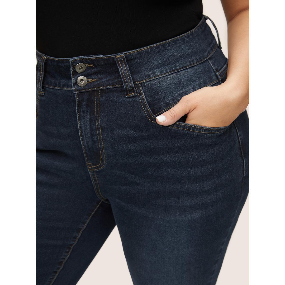 Plus Size Skinny Stitch Full Length Jeans Women Indigo Casual Plain Plain High stretch Pocket Jeans BloomChic 20/2X Product Image