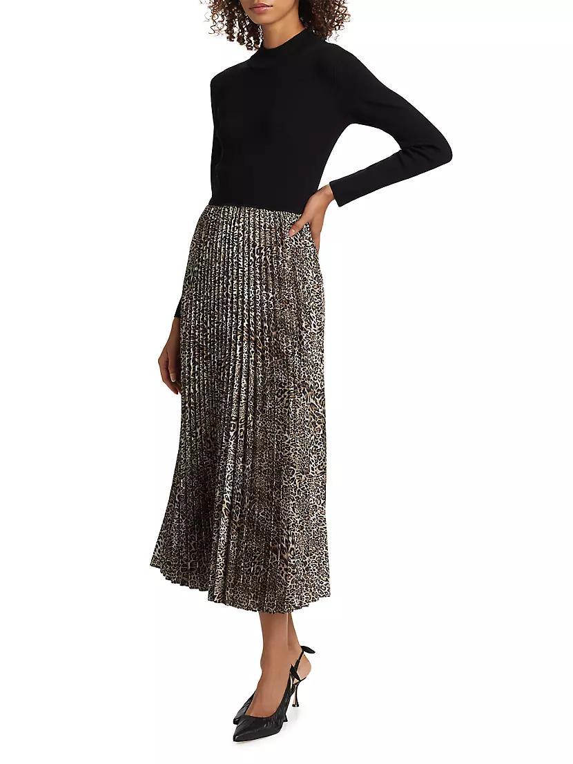 Mave Leopard Mixed-Media Midi-Dress Product Image