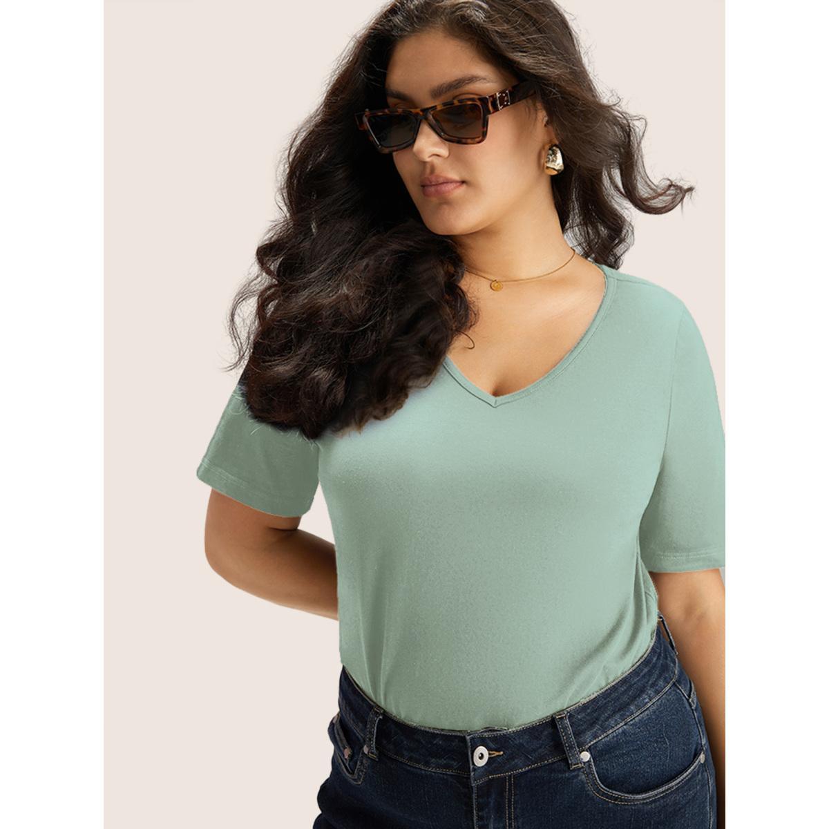 Plus Size Cotton V Neck Plain Basic T-shirt Palemauve Women Basics Non Plain V-neck Everyday T-shirts BloomChic 18-20/2X Product Image