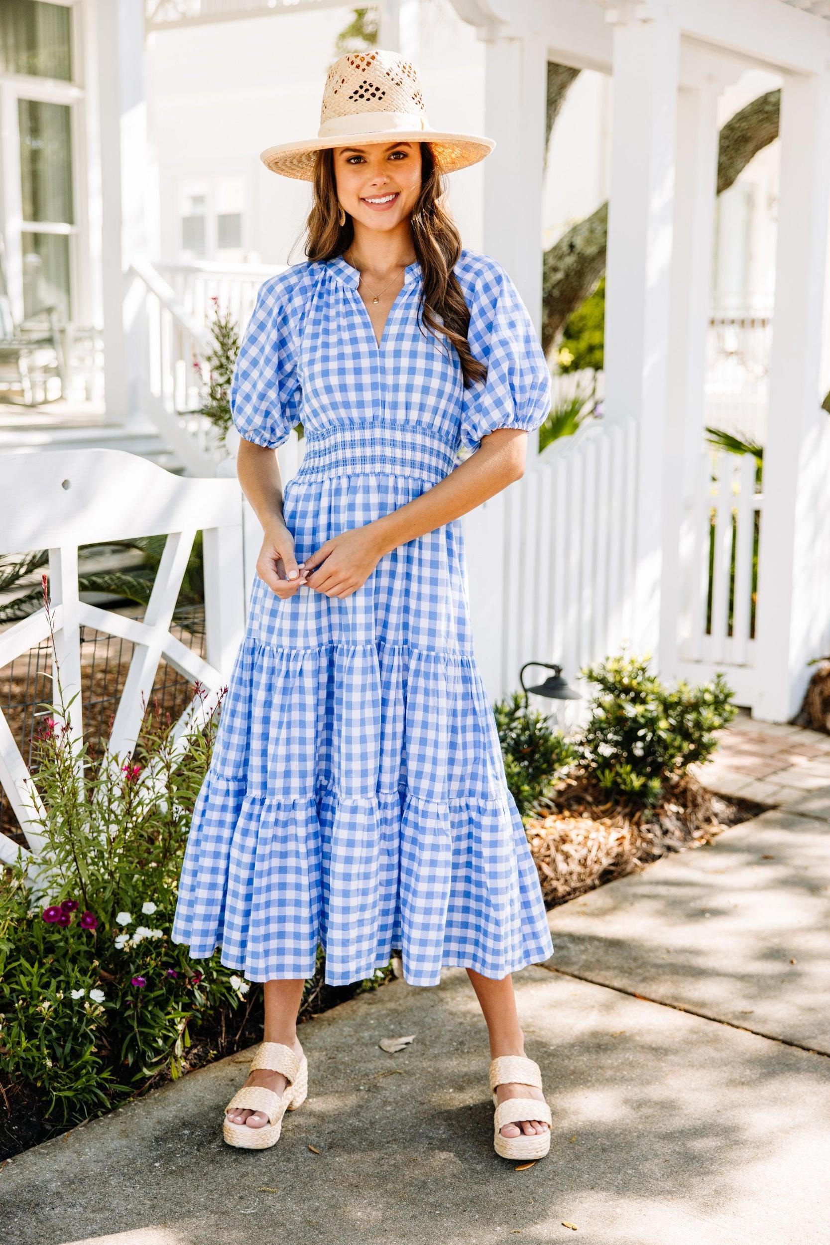 Stay The Course Blue Gingham Midi Dress Female Product Image