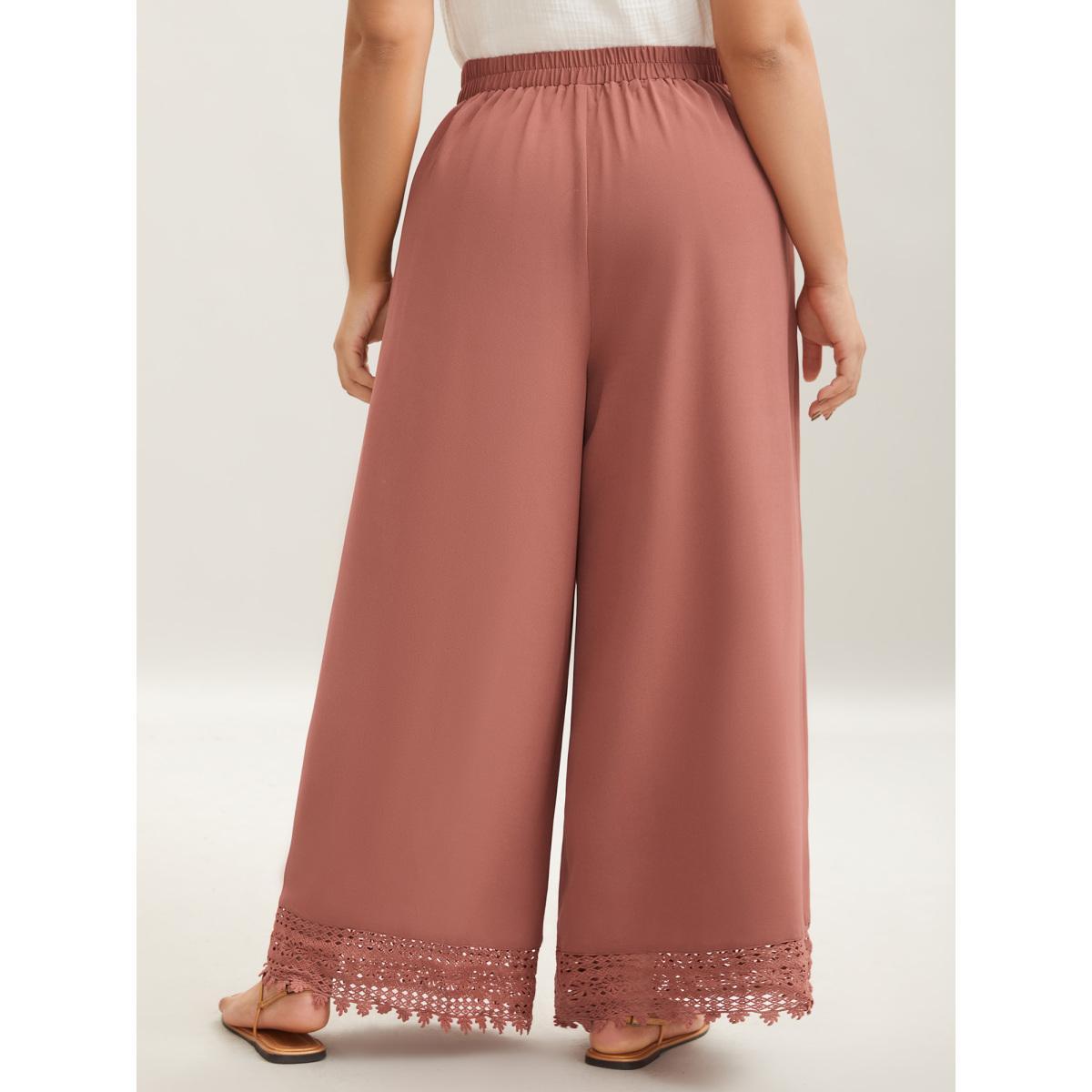 Plus Size Lace Hem Wide-Leg Pocket Pants Women Russet Casual Wide Leg Mid Rise Everyday Pants BloomChic 30/6X Product Image