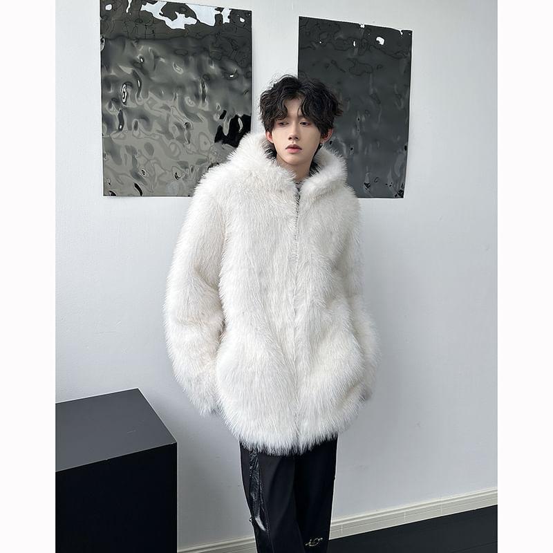 Plain Hooded Fluffy Coat Product Image