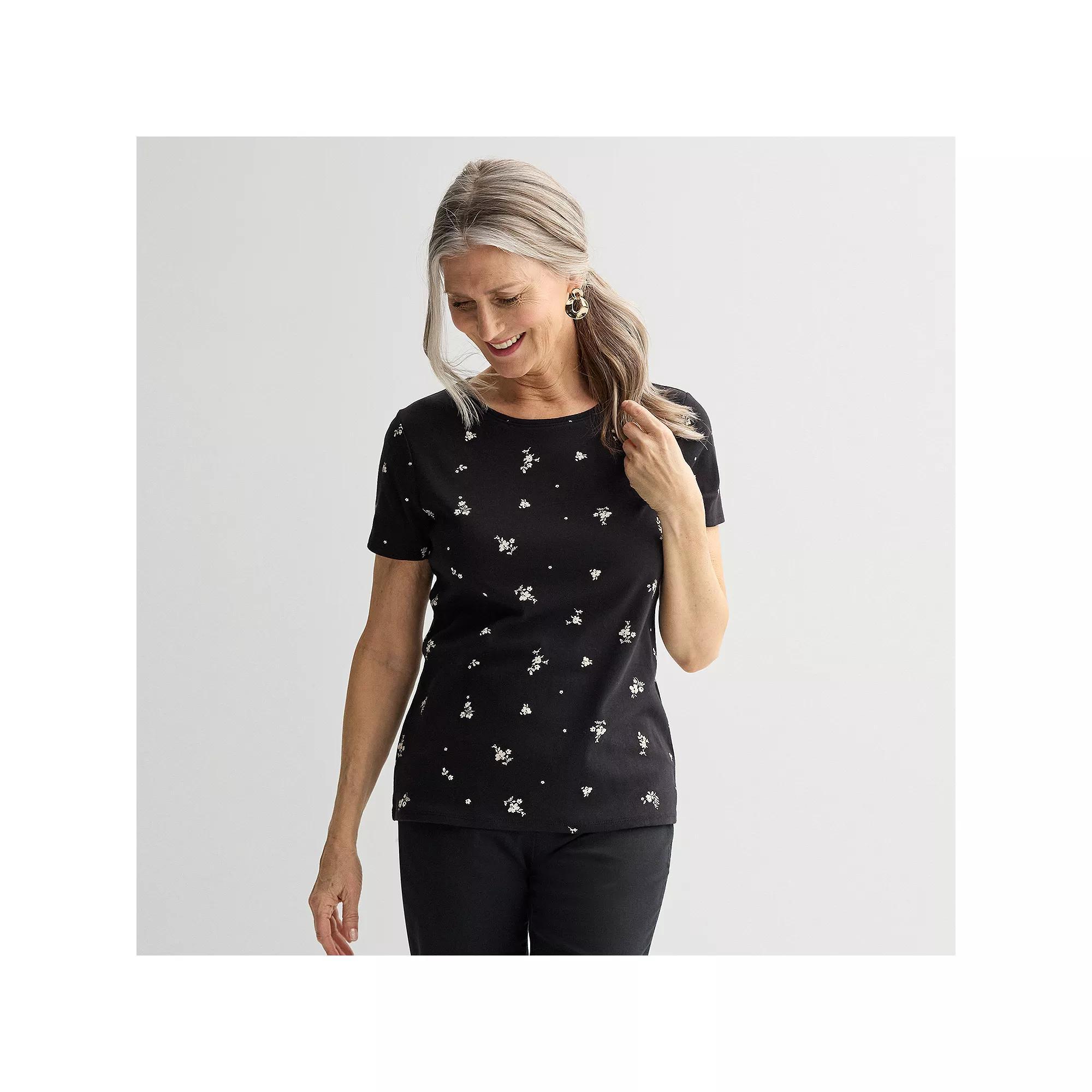 Women's Croft & Barrow® Essential Crewneck Tee, Size: Large, Black Fun Floral Product Image