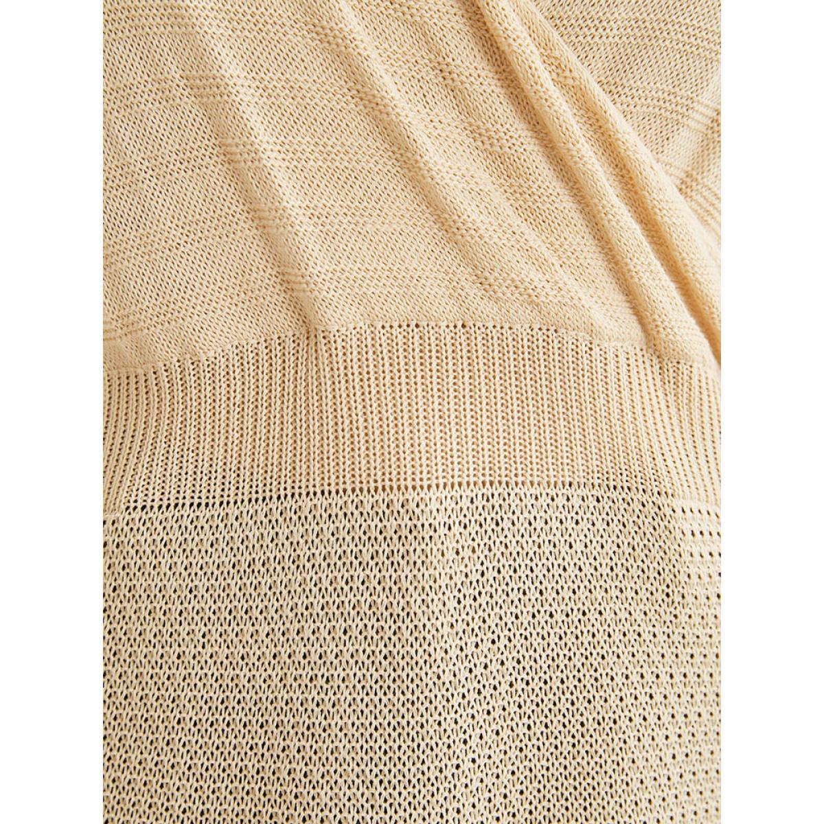 Plus Size Plain Dolman Sleeve Wrap Knit Top Champagne Women Casual Short sleeve V-neck Dailywear Pullovers BloomChic 18-20/2X Product Image