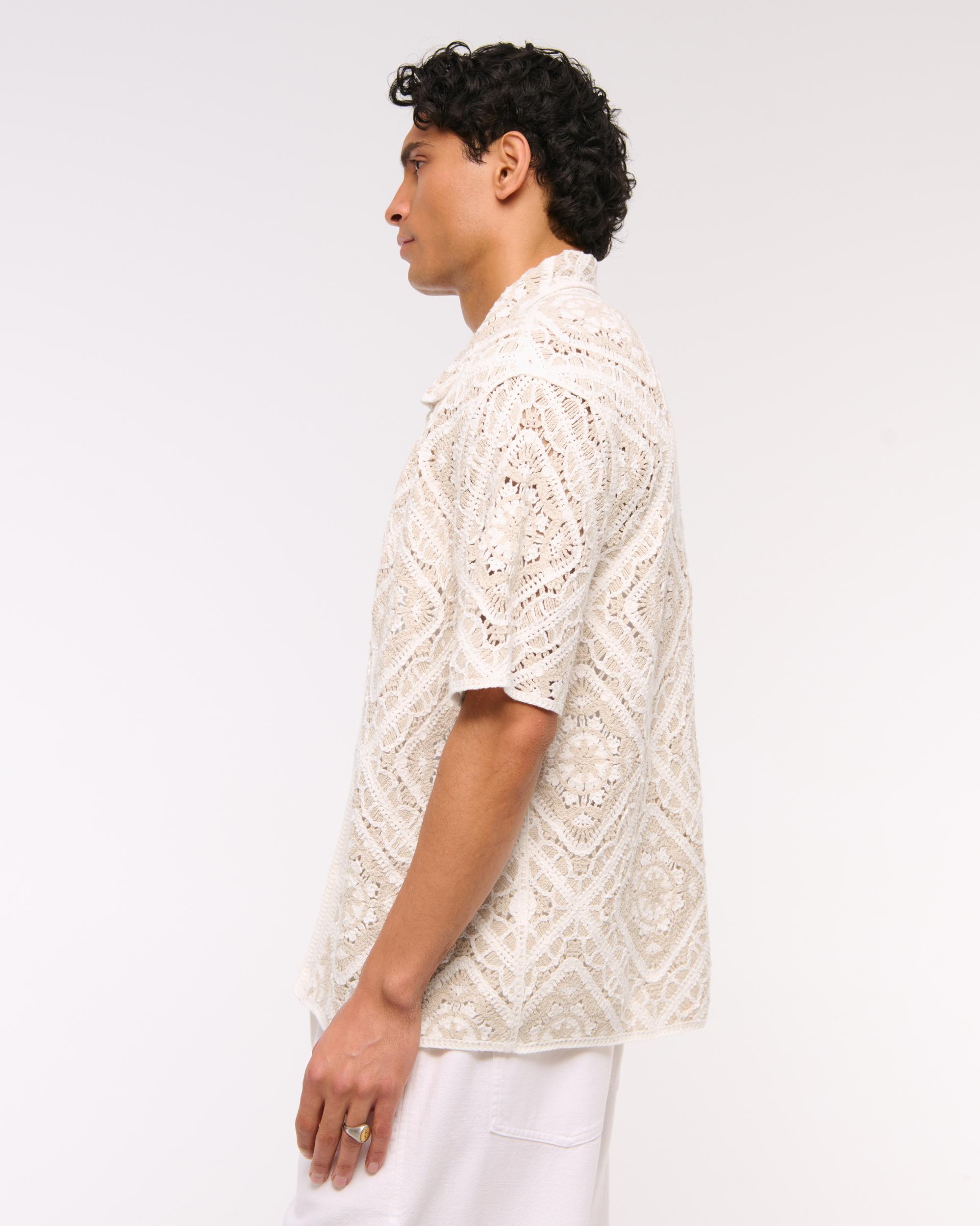 Camp Collar Cropped Button-Up Shirt Product Image