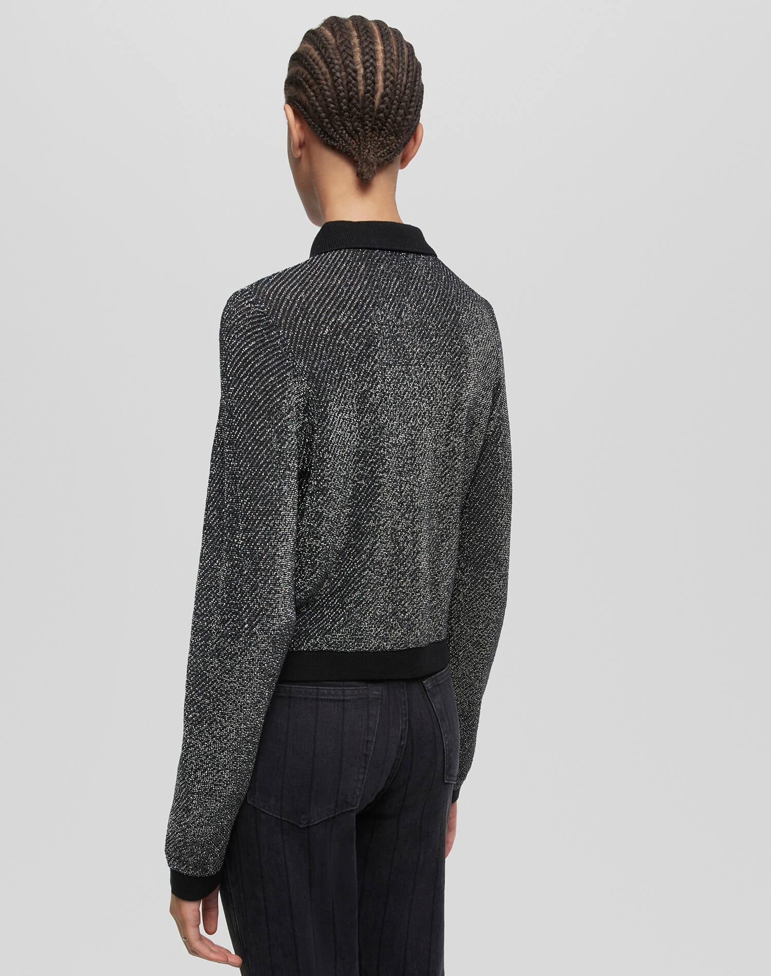 Lurex Polo Cardigan - Black/Silver Lurex Female Product Image