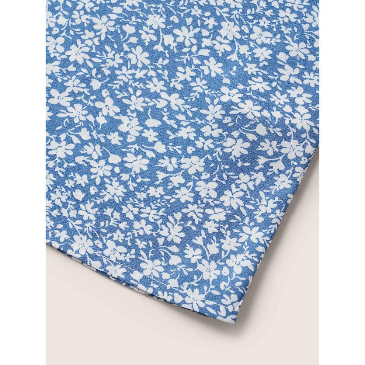 Plus Size Cerulean Ditsy Floral Knot Ties Sleeve Blouse Women Elegant Elbow-length sleeve V-neck Everyday Blouses BloomChic 10/M Product Image