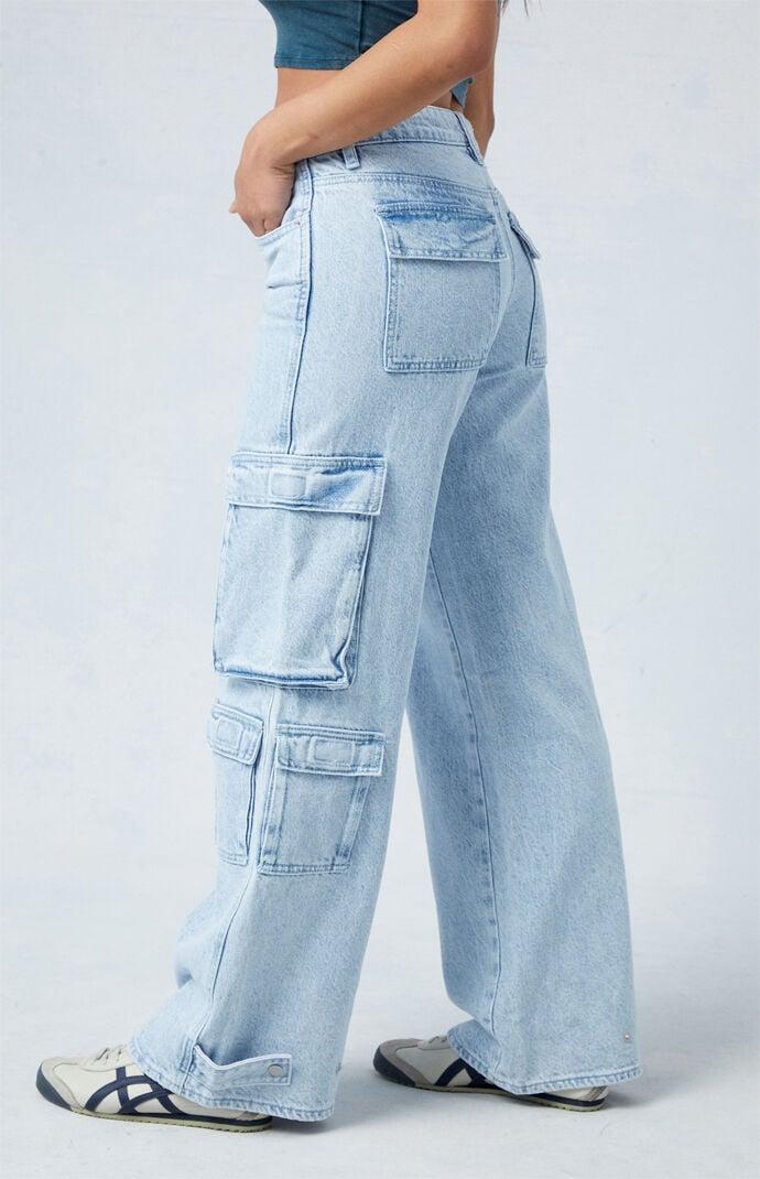Womens Eco Light Indigo Low Rise Baggy Cargo Jeans Product Image