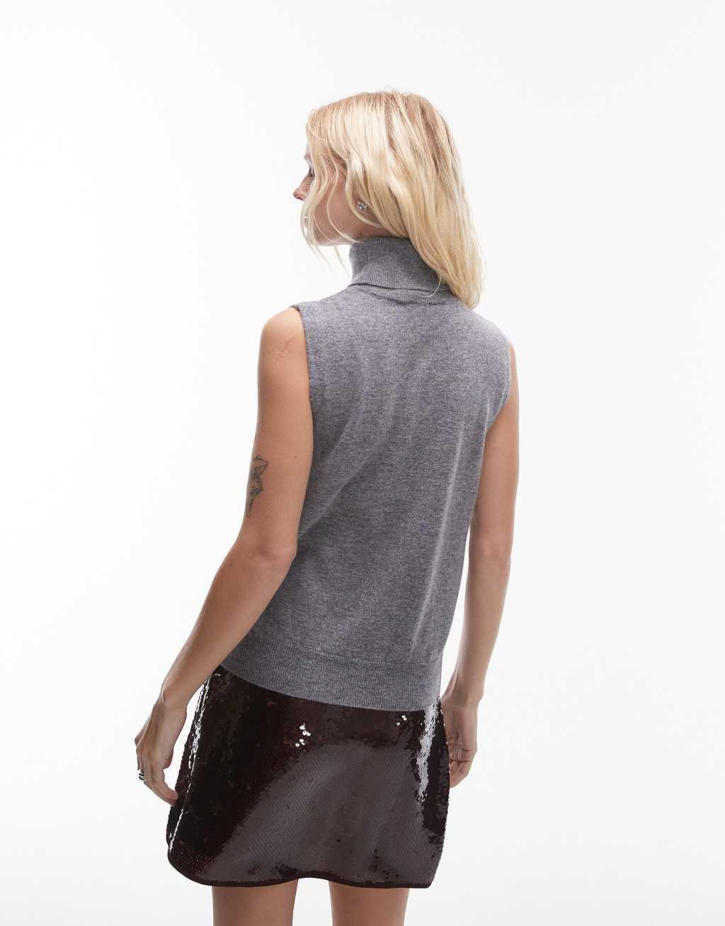 Mango roll neck sweater vest in gray Product Image