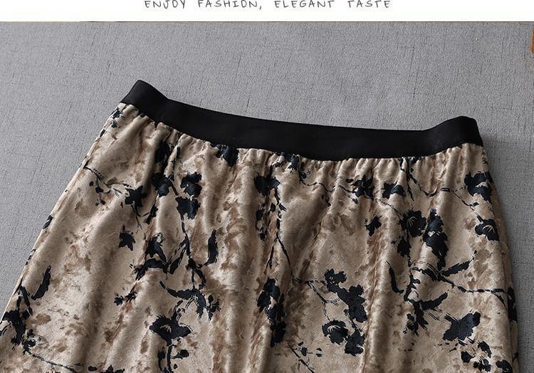 High Waist Floral Print Slit Maxi A-Line Skirt Product Image