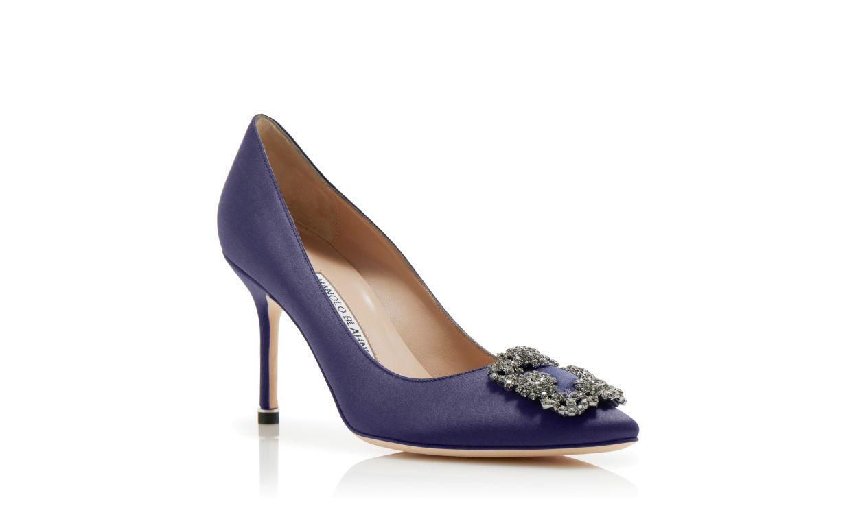 HANGISI 90 Dark Blue Satin Jewel Buckle Pumps Product Image