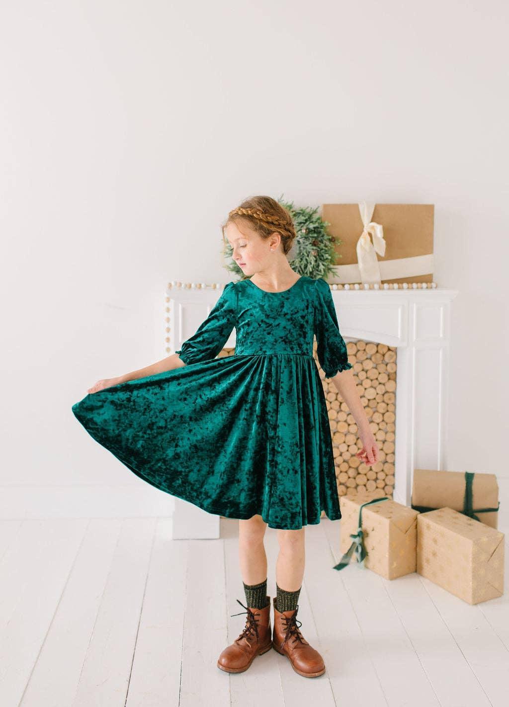 Ollie Jay - Pippa Dress in Crushed Green Velvet Product Image