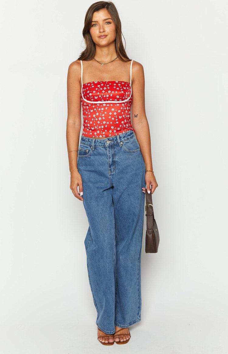 Tamra Red Floral Low Back Top Product Image