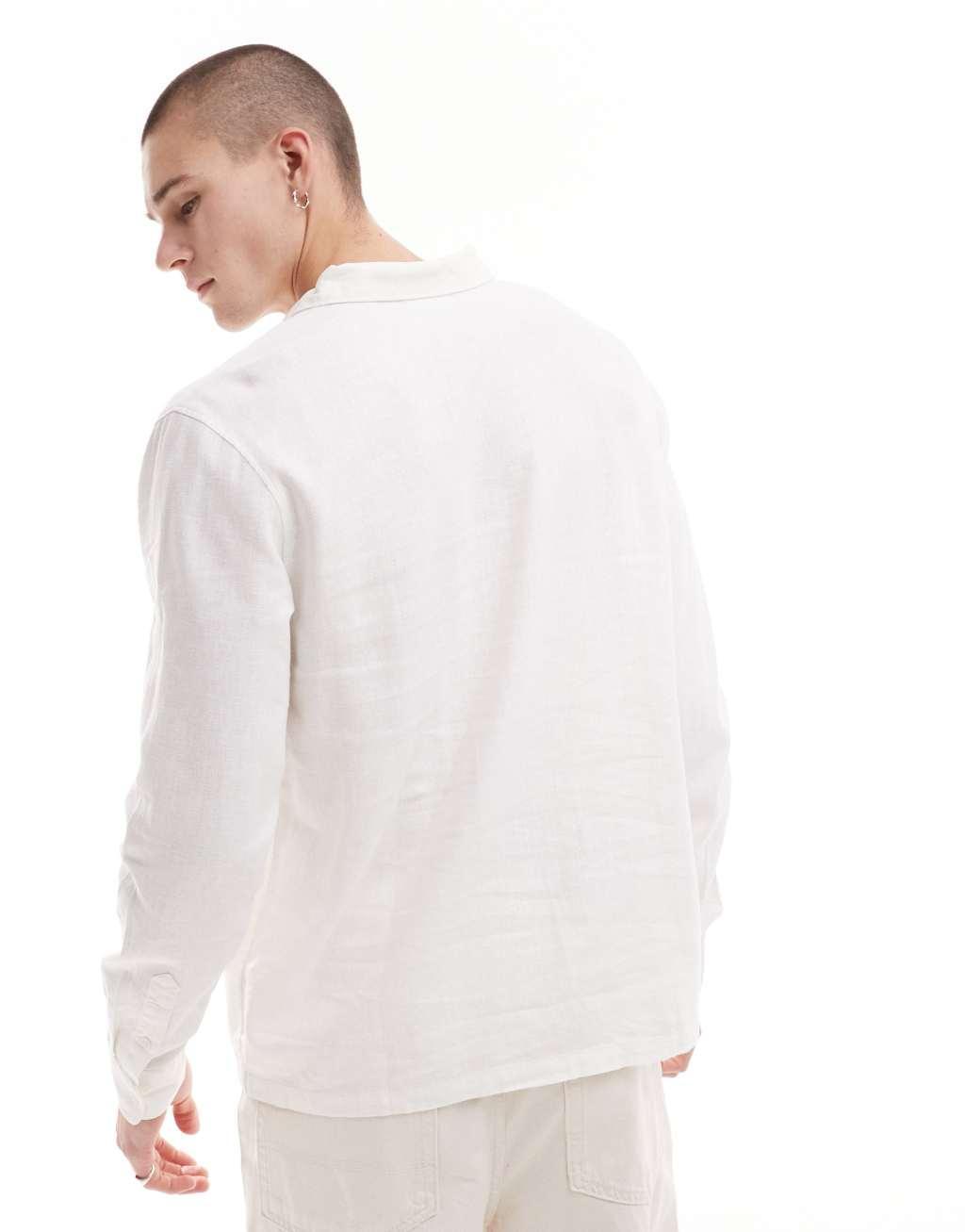 Weekday relaxed fit linen blend shirt in off-white Product Image