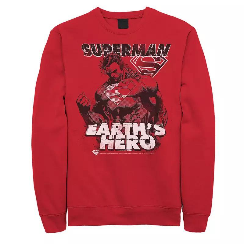 Men's DC Comics Superman Earth's Hero Sketched Poster Sweatshirt, Size: Medium, Red Product Image
