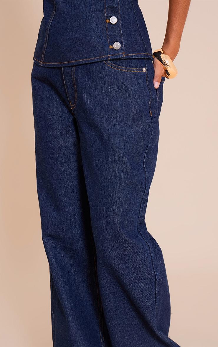 Petite Indigo Wide Leg Mid Rise Jeans Product Image
