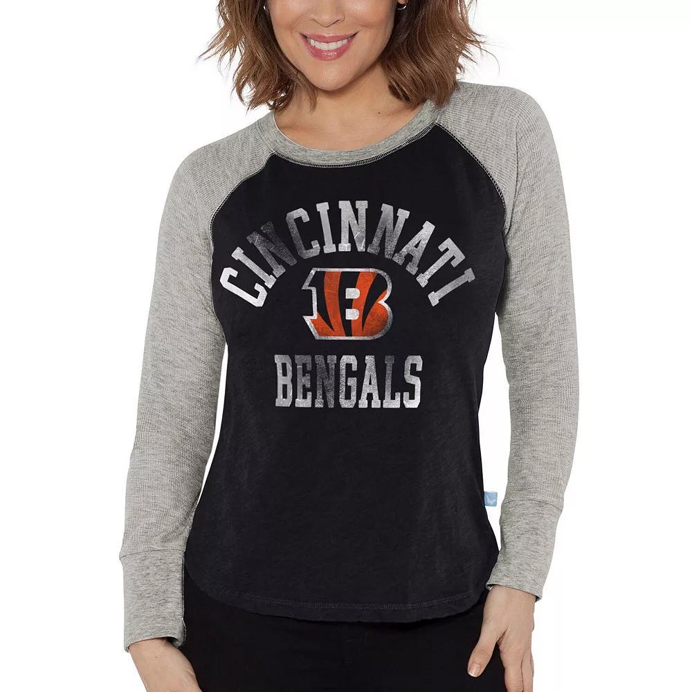 Women's G-III 4Her by Carl Banks Black/Heather Gray Cincinnati Bengals Waffle Knit Raglan Long Sleeve T-Shirt, Size: Large Product Image