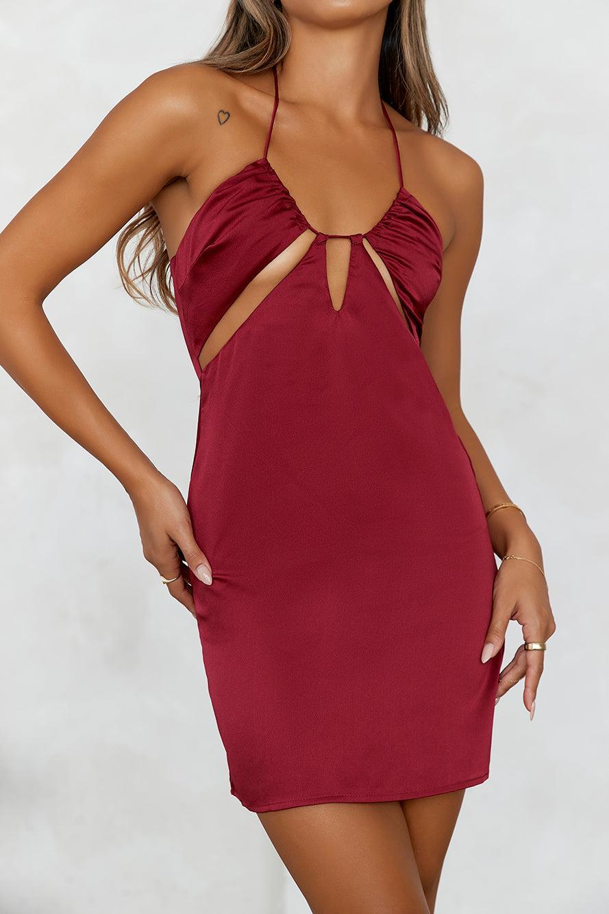 Brunch By The River Satin Mini Dress Wine Product Image