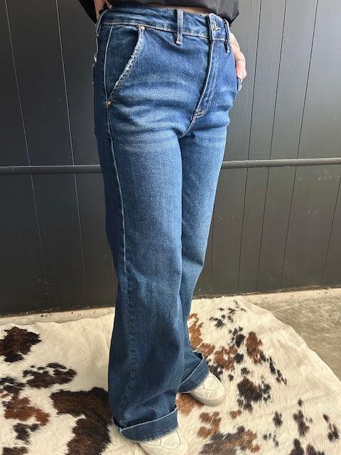 Slanted Pocket High Rise Wide Leg Jeans Product Image