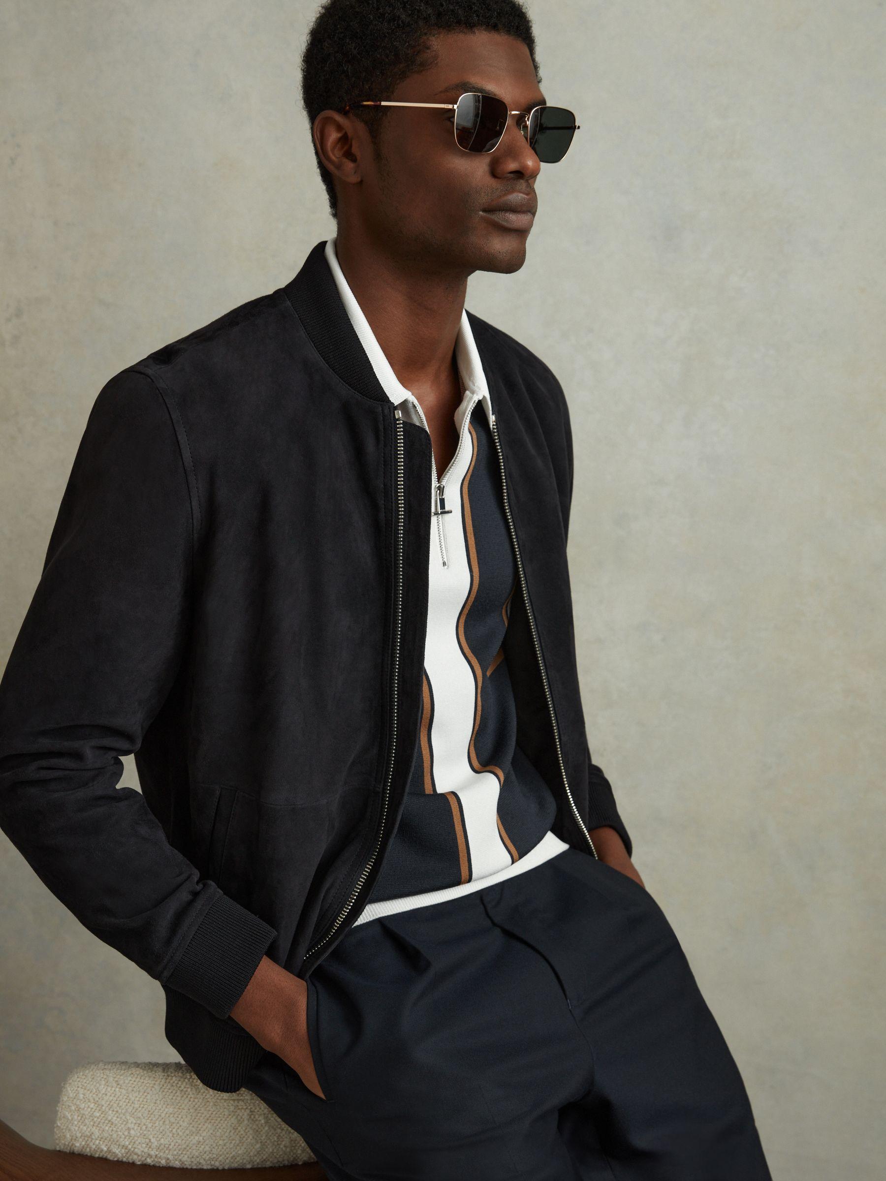 Knitted Half-Zip Polo Shirt in Navy/White Product Image