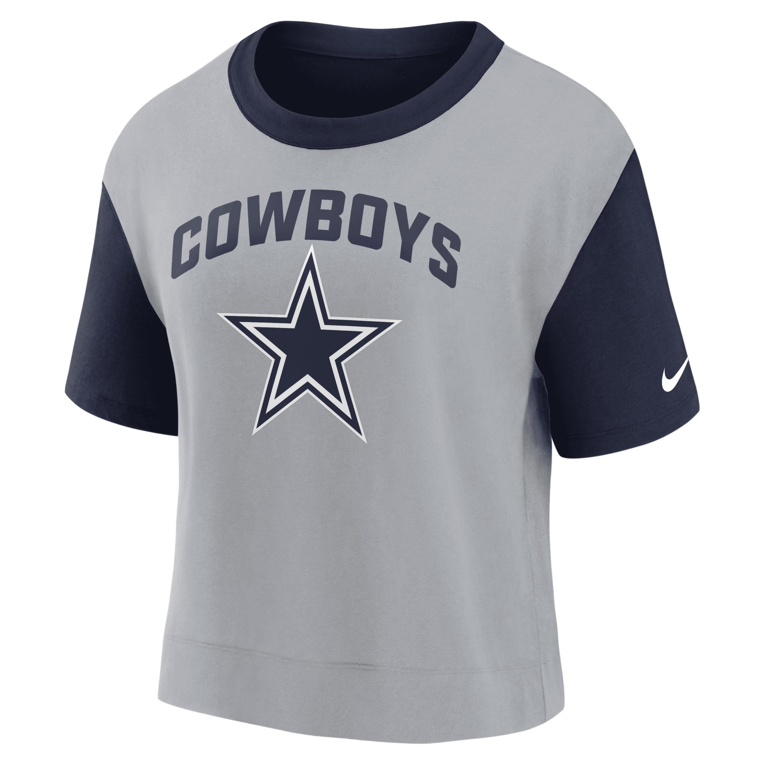 Women's Nike Navy/Silver Dallas Cowboys High Hip Fashion T-Shirt, Size: Small, Blue Product Image