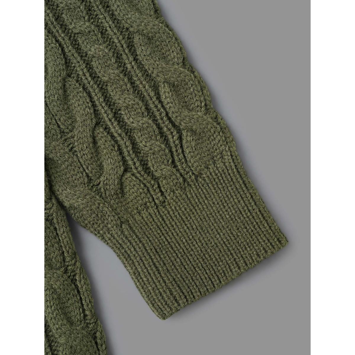 Plus Size Asymmetrical Neck Cable Knit Zipper Pullover ArmyGreen Women Casual Loose Long Sleeve Asymmetrical Neck Everyday Pullovers BloomChic 10/M Product Image