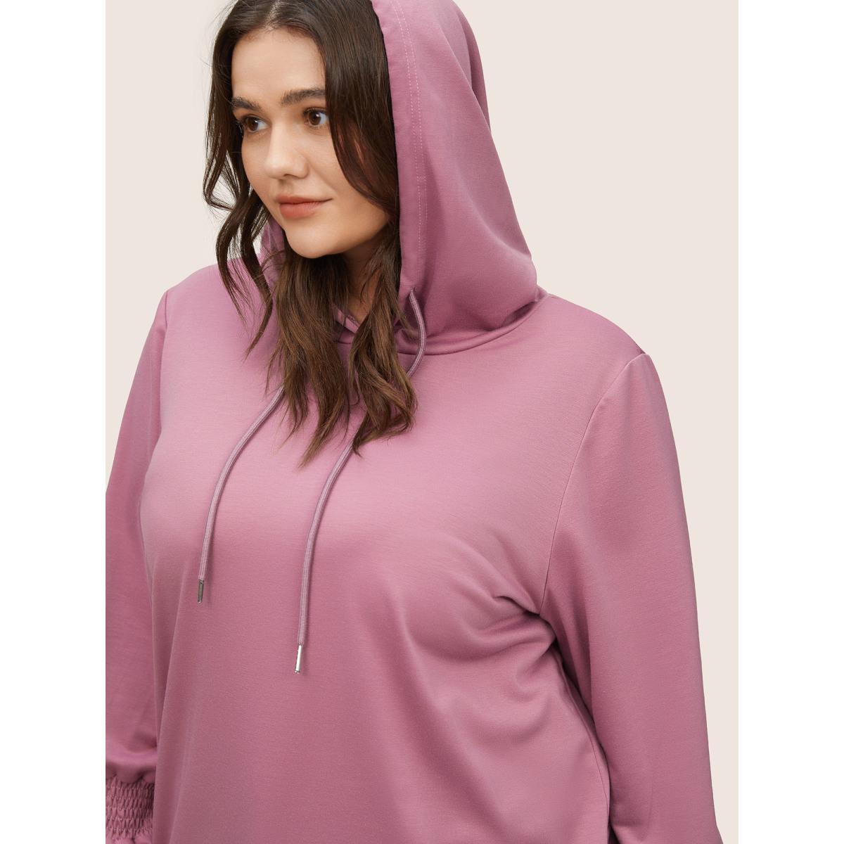 Plus Size Solid Shirred Flounces Hooded Sweatshirt Women DustyPink Casual Plain Hooded Everyday Sweatshirts BloomChic 10/M Product Image