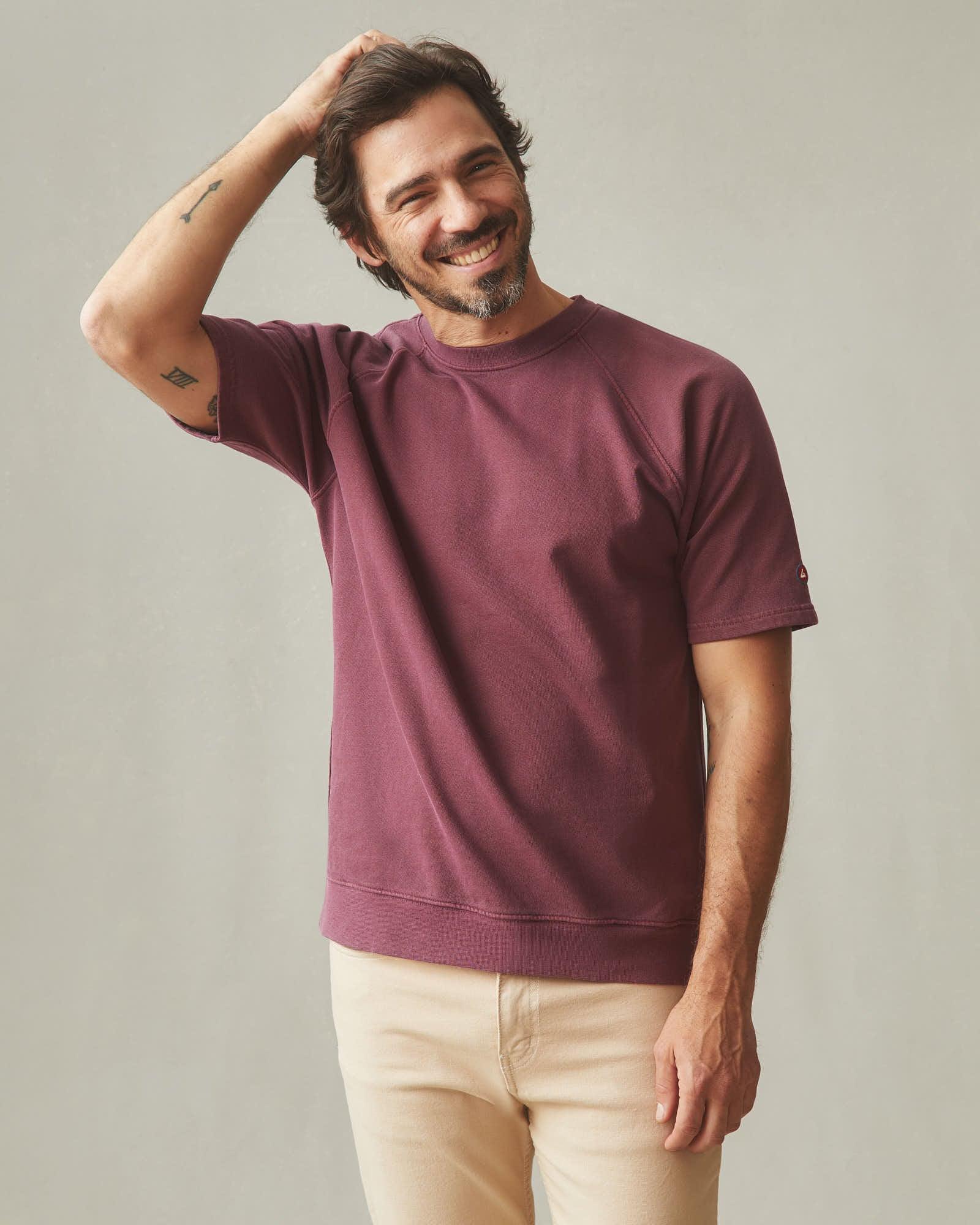 Men's Distressed French Terry Tee - Zinfandel Product Image