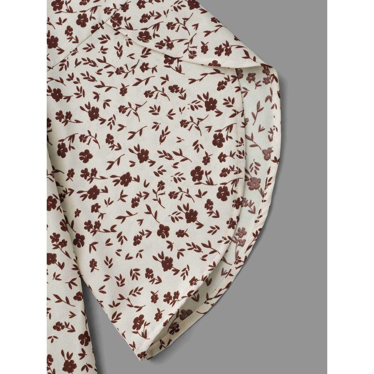 Plus Size Beige Crew Neck Ditsy Floral Bell Sleeve Blouse Women Elegant Elbow-length sleeve Round Neck Everyday Blouses BloomChic 26/4X Product Image