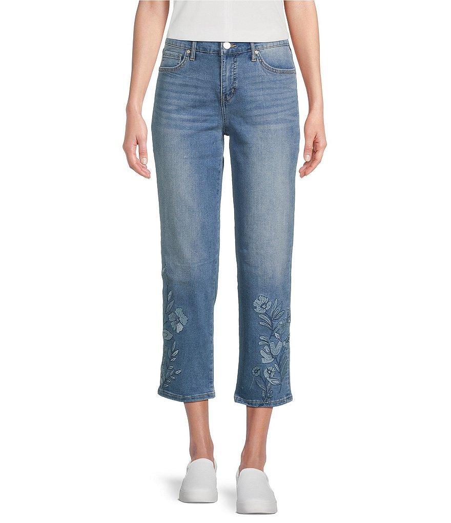 Code Bleu Chelsea Floral Embroidered High Rise Straight Leg Capri Jean Product Image