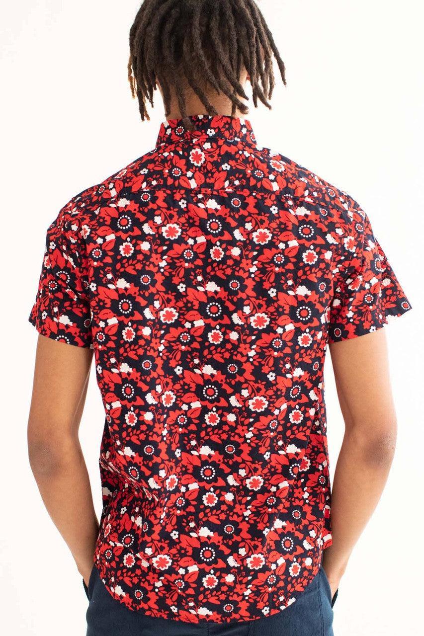 Navy & Red Ditsy Floral Woven Button Up Shirt Product Image