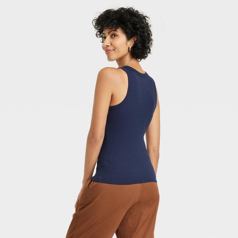 Womens Slim Fit Ribbed High Neck Tank Top - A New Day Navy Product Image