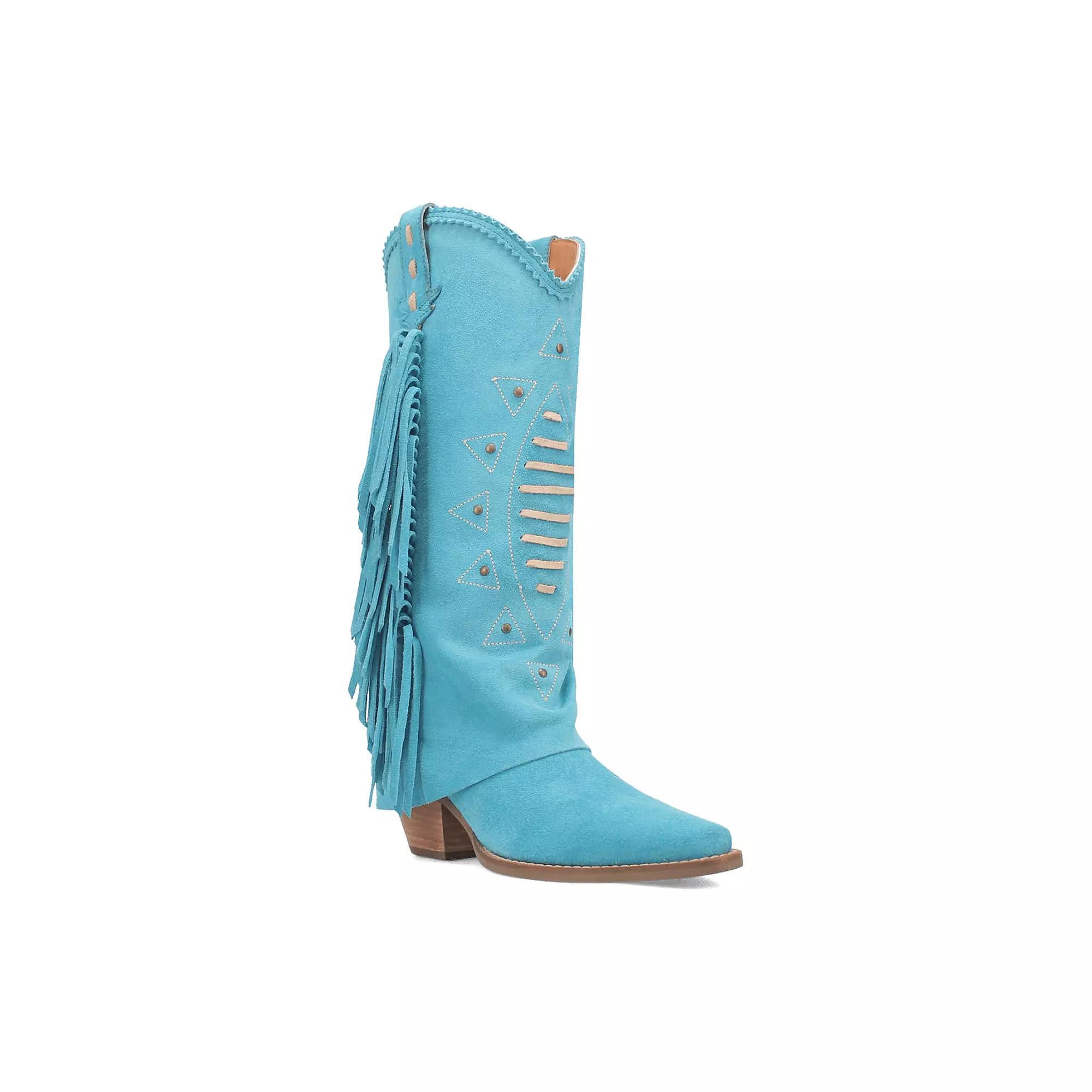 Dingo Women's Spirit Trail Side Fringed Leather Cowboy Boots, Size: 10, Blue Product Image