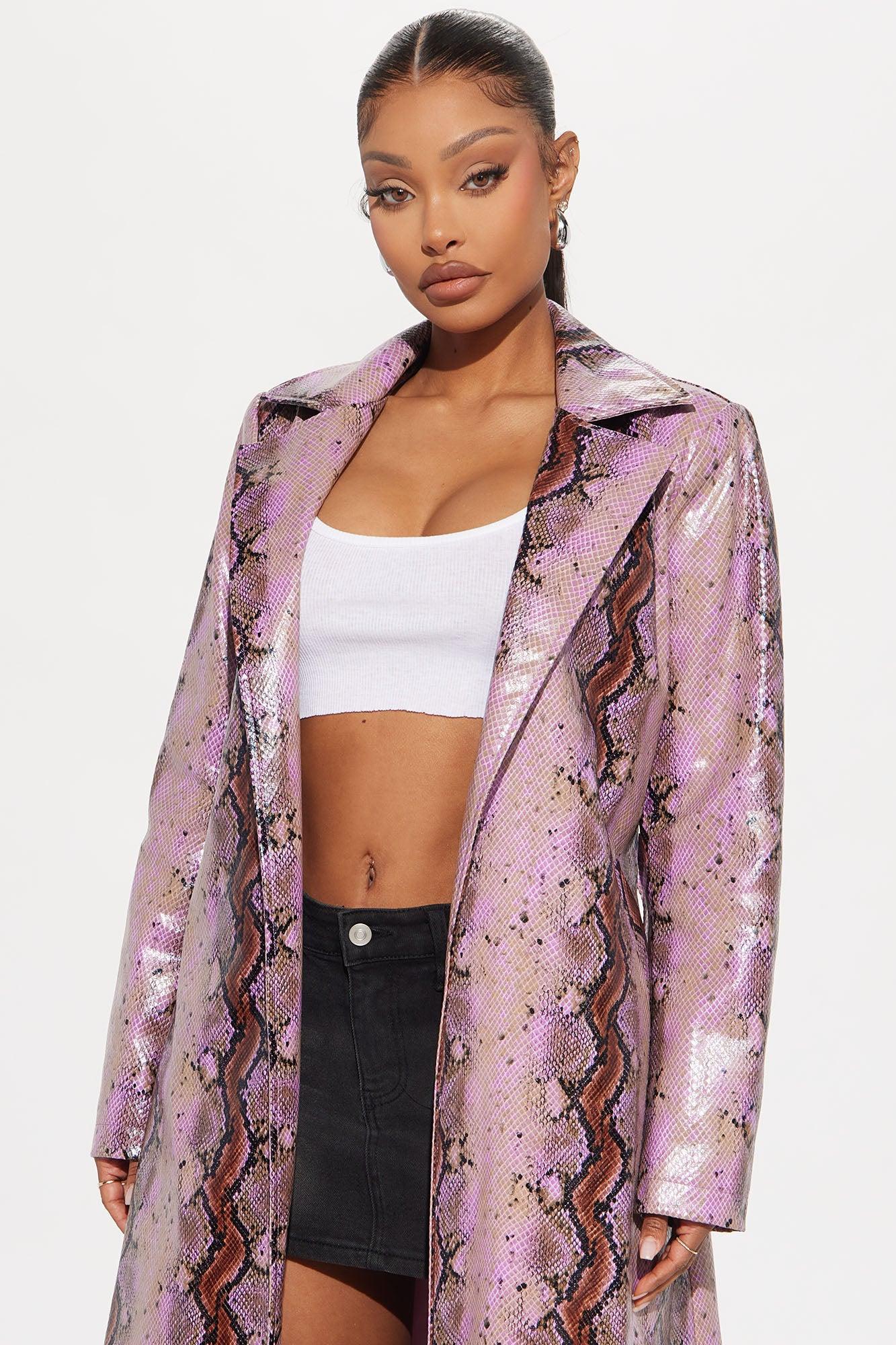 Violet Venom Faux Leather Trench Coat - Purple/combo Product Image