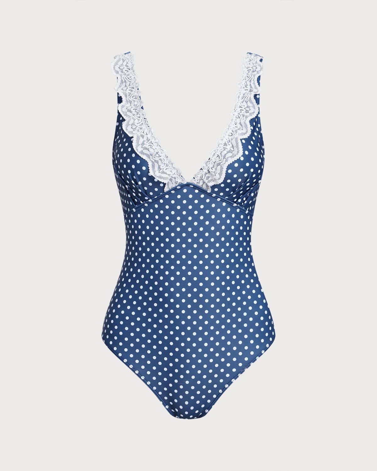 Blue Polka Dot One-Piece Swimsuit Product Image