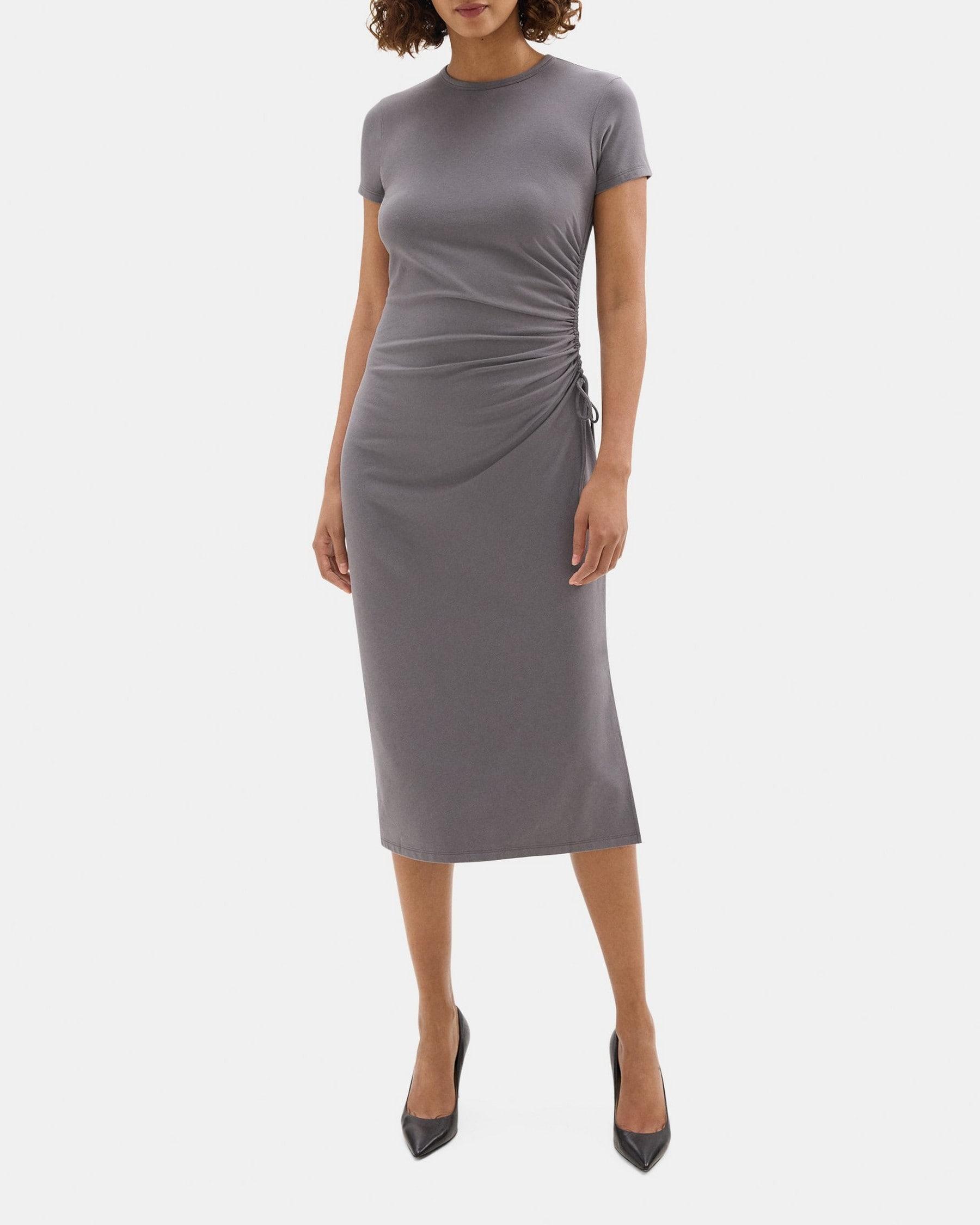Gathered Dress in Stretch Cotton-Modal Product Image
