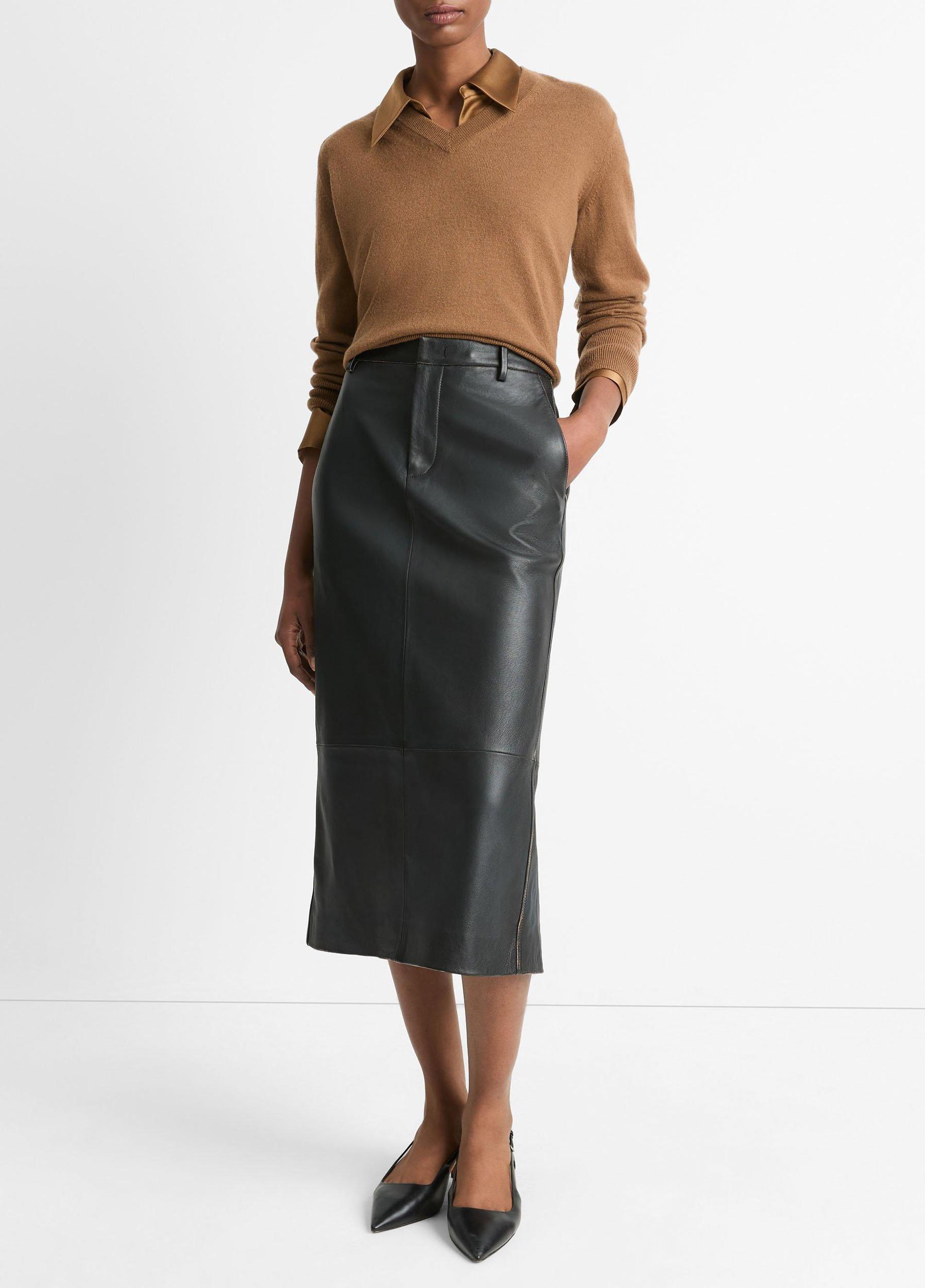 Leather Mid-Rise Pencil Skirt Product Image