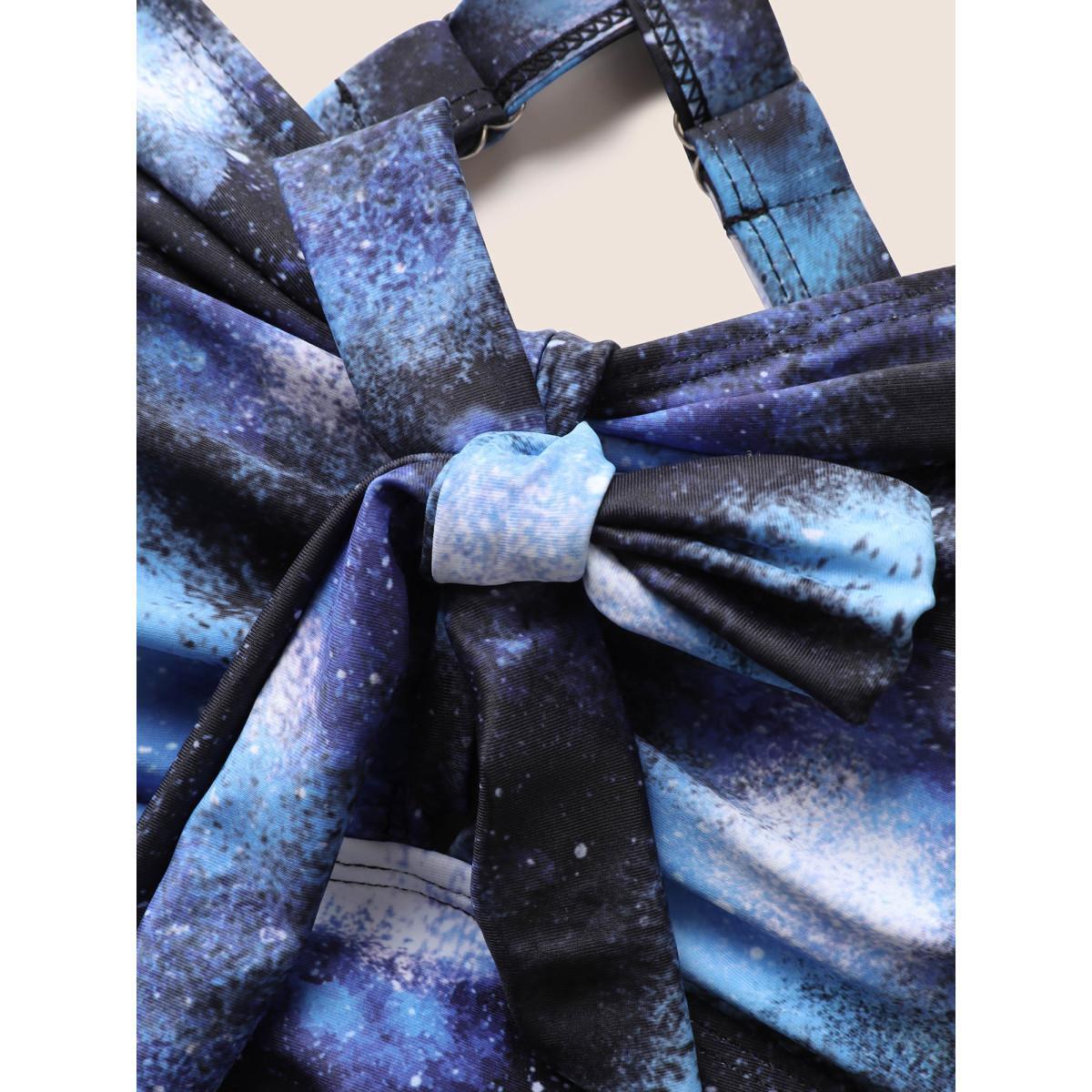 Plus Size Starry Sky Print Knotted Gathered One Piece Swimsuit Women's Swimwear Mediumblue Beach Gathered Curve Bathing Suits High stretch One Pieces BloomChic 30/6X Product Image
